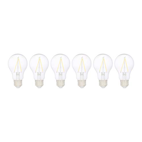 Amazon Basics Soft White LED Light Bulb, A19, 40 Watt Equivalent, Energy Efficient 6W, E26 Standard Base, 2700K, Non-Dimmable, 10,000 Hour Lifetime, 6-Pack
