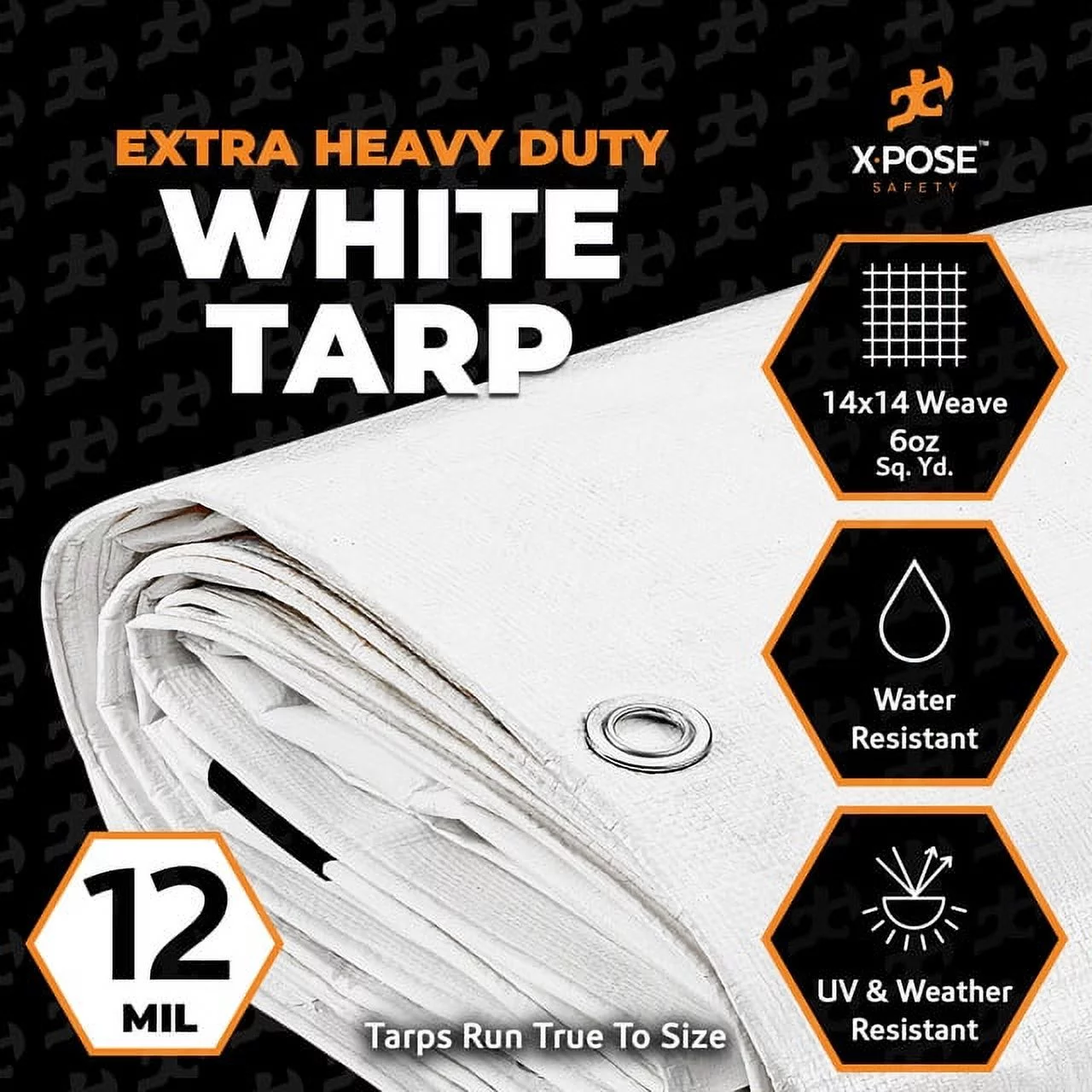 Heavy Duty White Poly Tarp 10' x 20' Multipurpose Protective Cover - Durable, Waterproof, Weather Proof, Rip and Tear Resistant - Extra Thick 12 Mil Polyethylene - by Xpose Safety