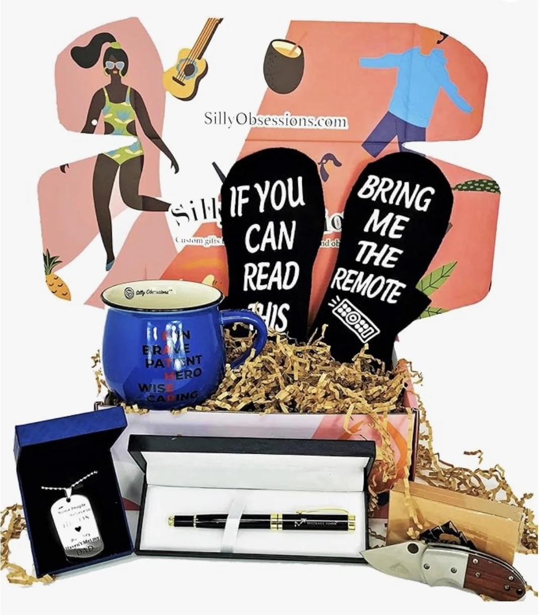 Gift Basket for Dad, Fun Gift Idea for Father's Day, Birthday. Valentine Gift Basket for Husband. Gift Set to Father from Daughter and Son.