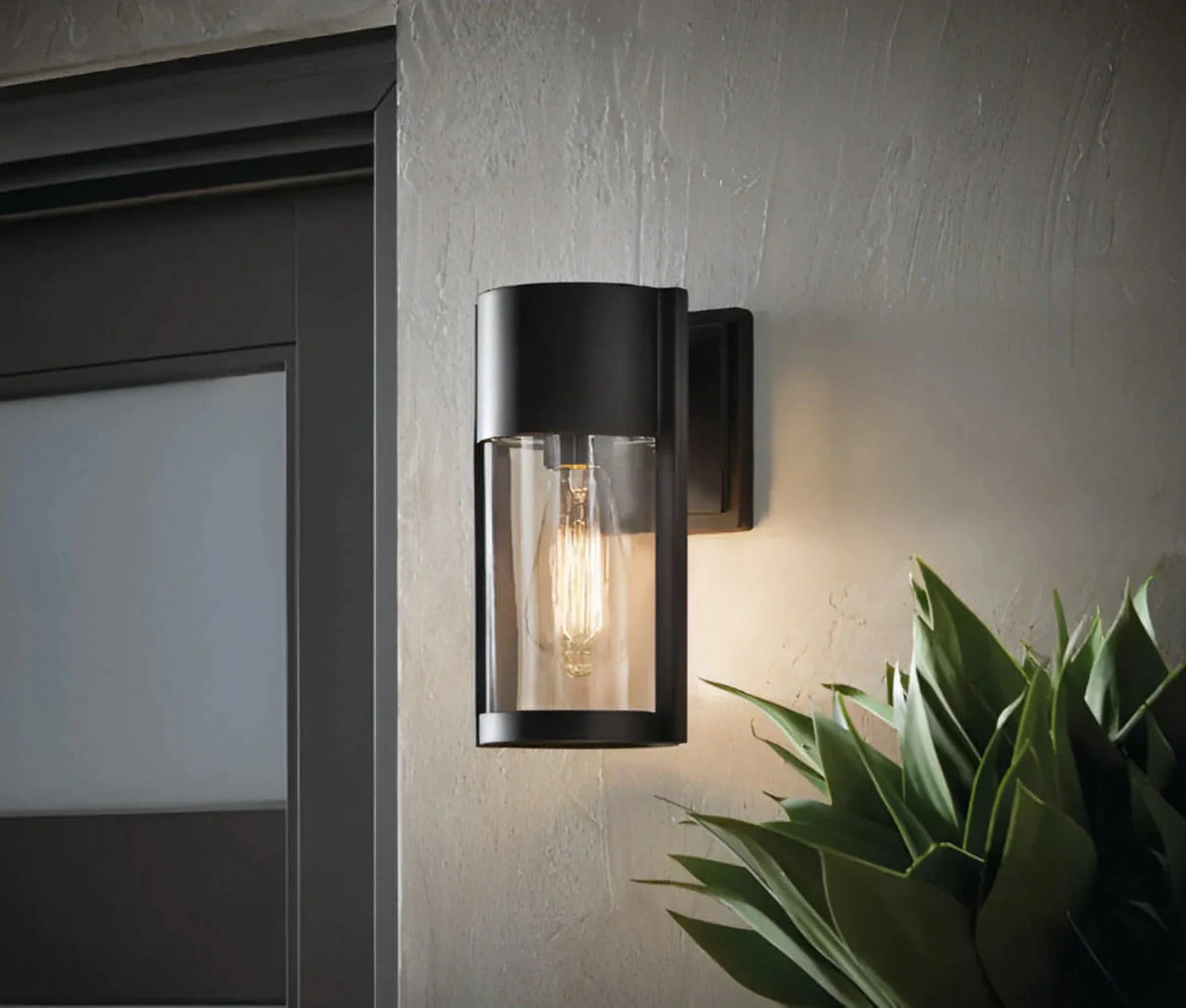 Hampton Bay Kempster Modern 1-Light Matte Black Modern Outdoor Wall Cylinder Light with Clear Glass