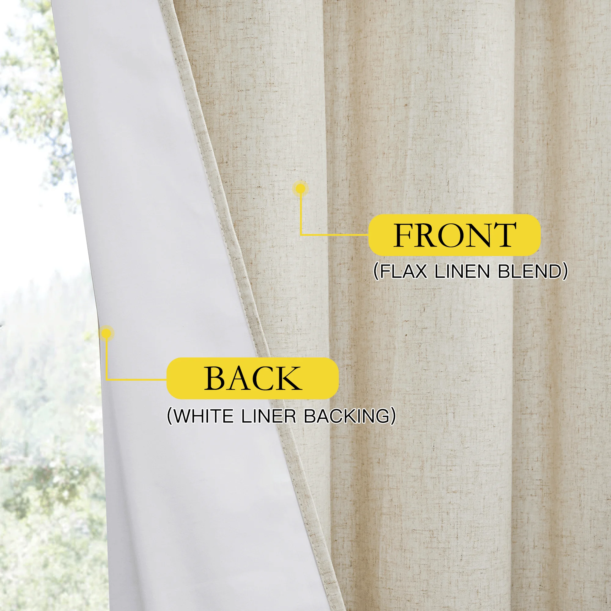 NICETOWN Natural 100% Blackout Linen Short Kitchen Curtains 63 inch Long 52