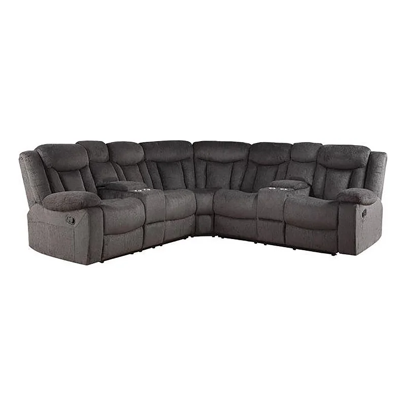 Bowery Hill Contemporary Fabric Sectional Sofa with Cup Holders in Dark Brown