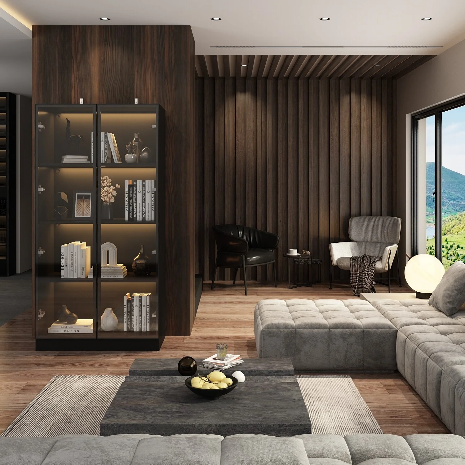 Storage Cabinet Glass l Wood Display Cabinet with 4 Shelves and Light 31.5