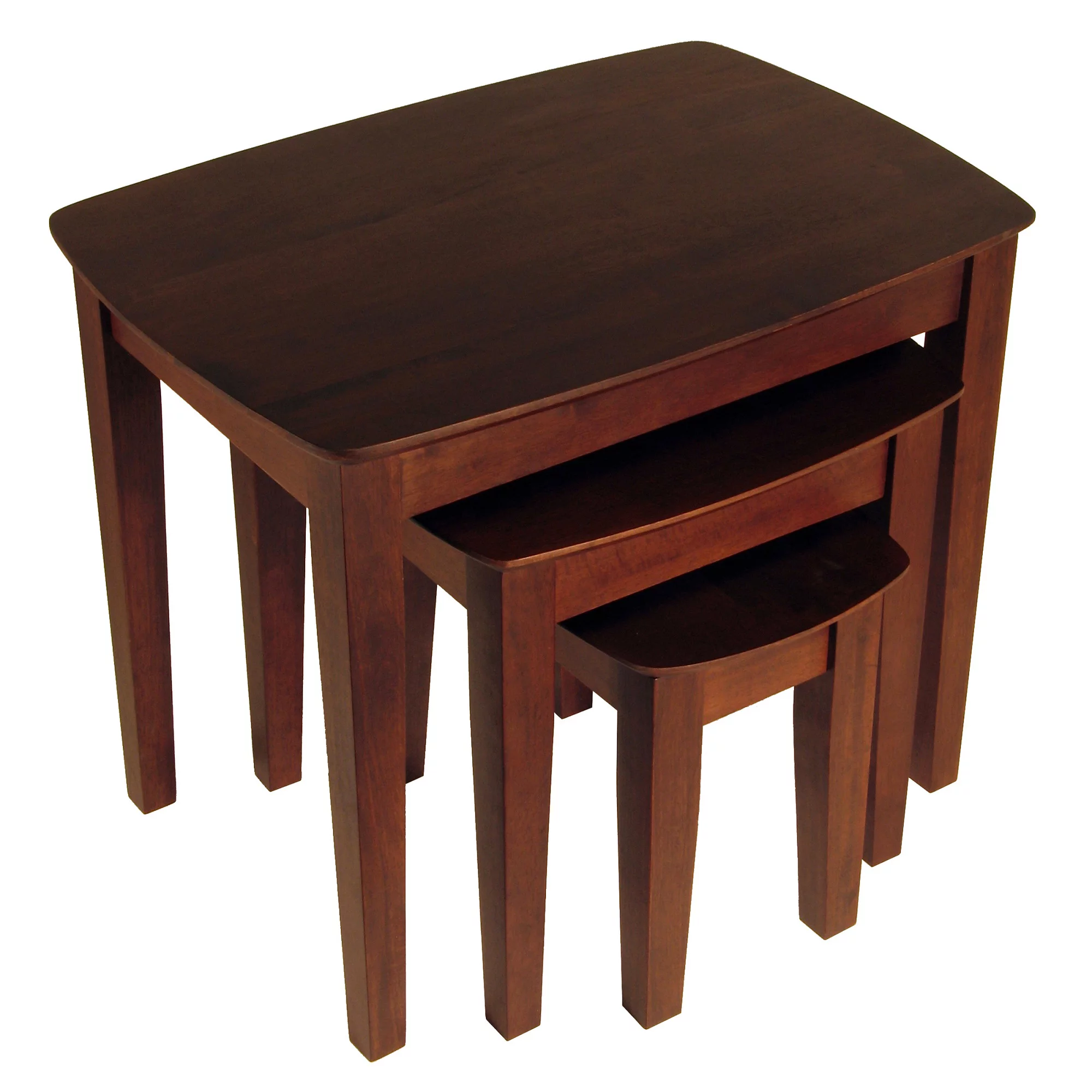 Contemporary Home Living Set of 3 Bradley Antique Walnut Solid Wood Nesting Table Set 26.75”