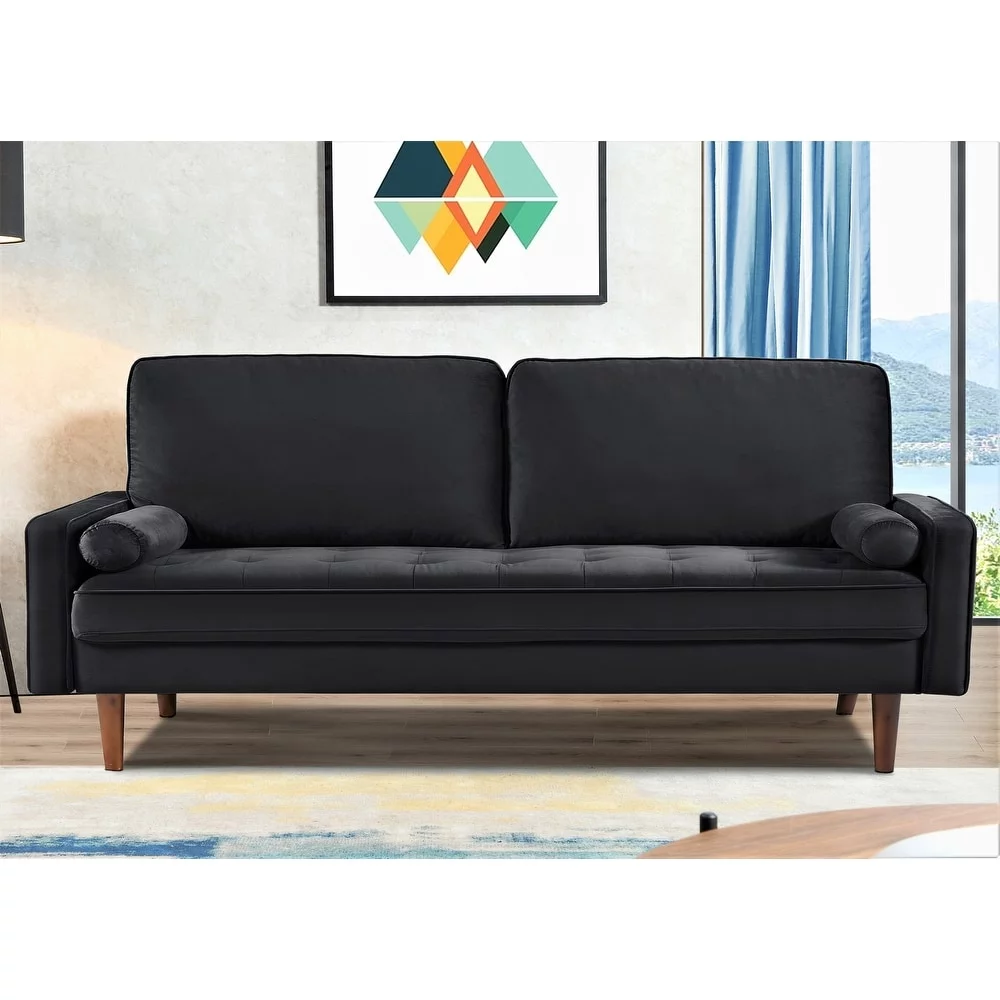 Uspridefurnitur Monahan 70''W Velvet Tufted Sofa, Black