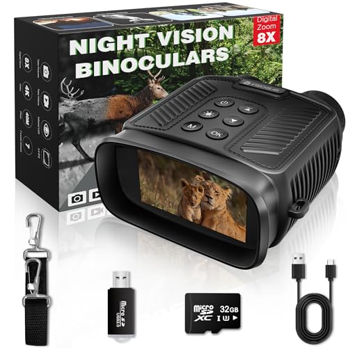 Night Vision Goggles - NOVA 4K Night Vision Binoculars for Adults, 3“ HD Screen Binoculars with 7 Levels Infrared 32GB Card Included Perfect for Camping & Security, Black