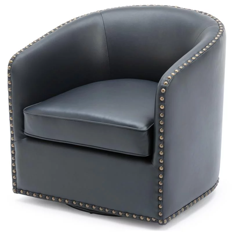 Home Square Faux Leather Swivel Arm Chair in Midnight Blue - Set of 2