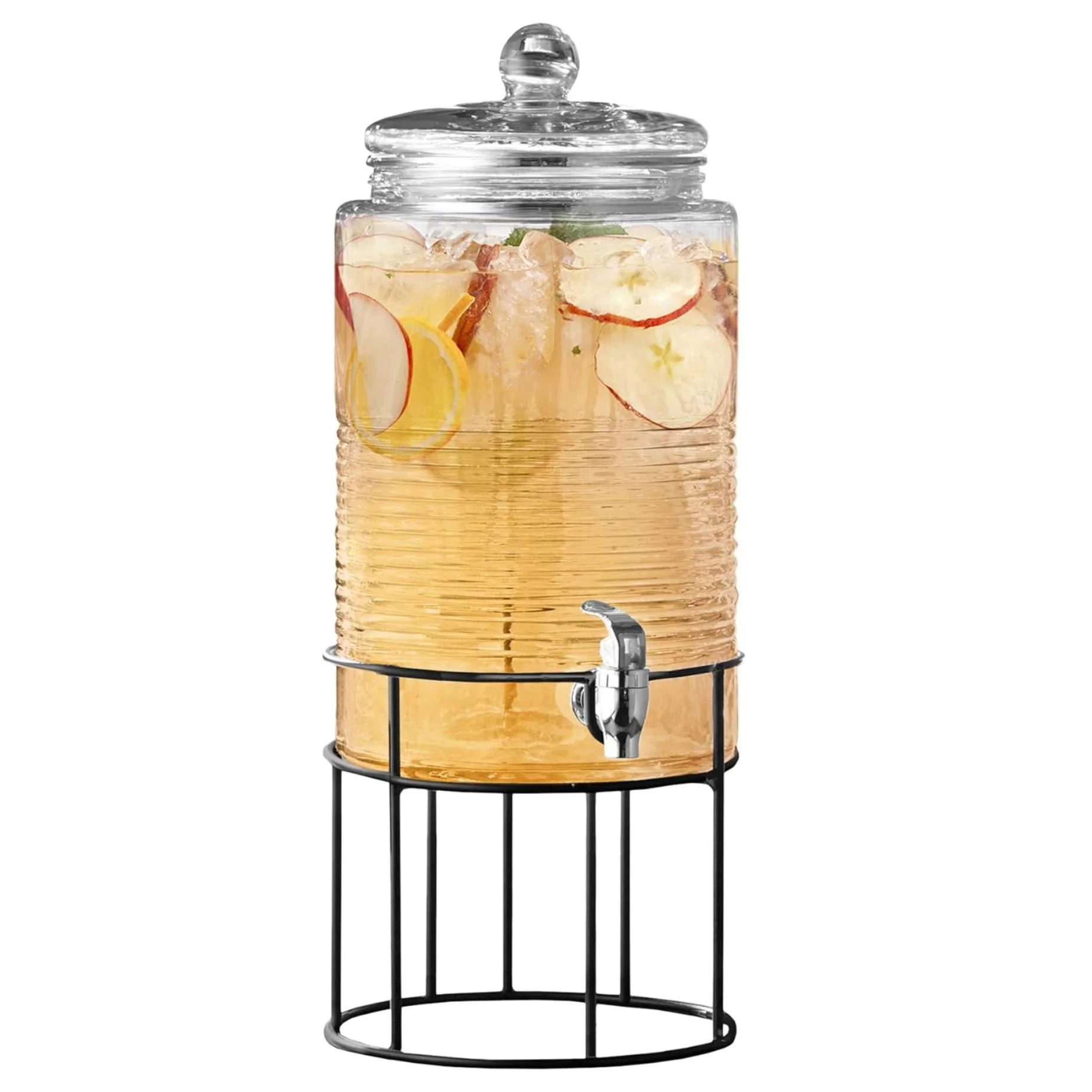 Style Setter, Round, Clear Covina Glass Drink Dispenser with Spigot and Stand, 1.9-gal