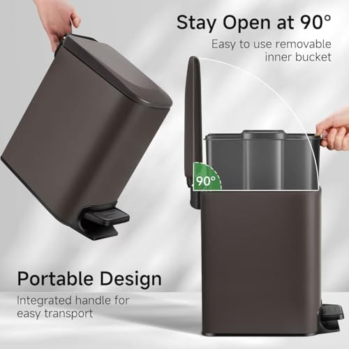 TIPGO Slim Bathroom Trash Can with Lid Soft Close, Step Pedal, 6 Liter / 1.6 Gallon Stainless Steel Trash Bin, Small Garbage Cans for Bedroom, Office, Kitchen (Matte Black)
