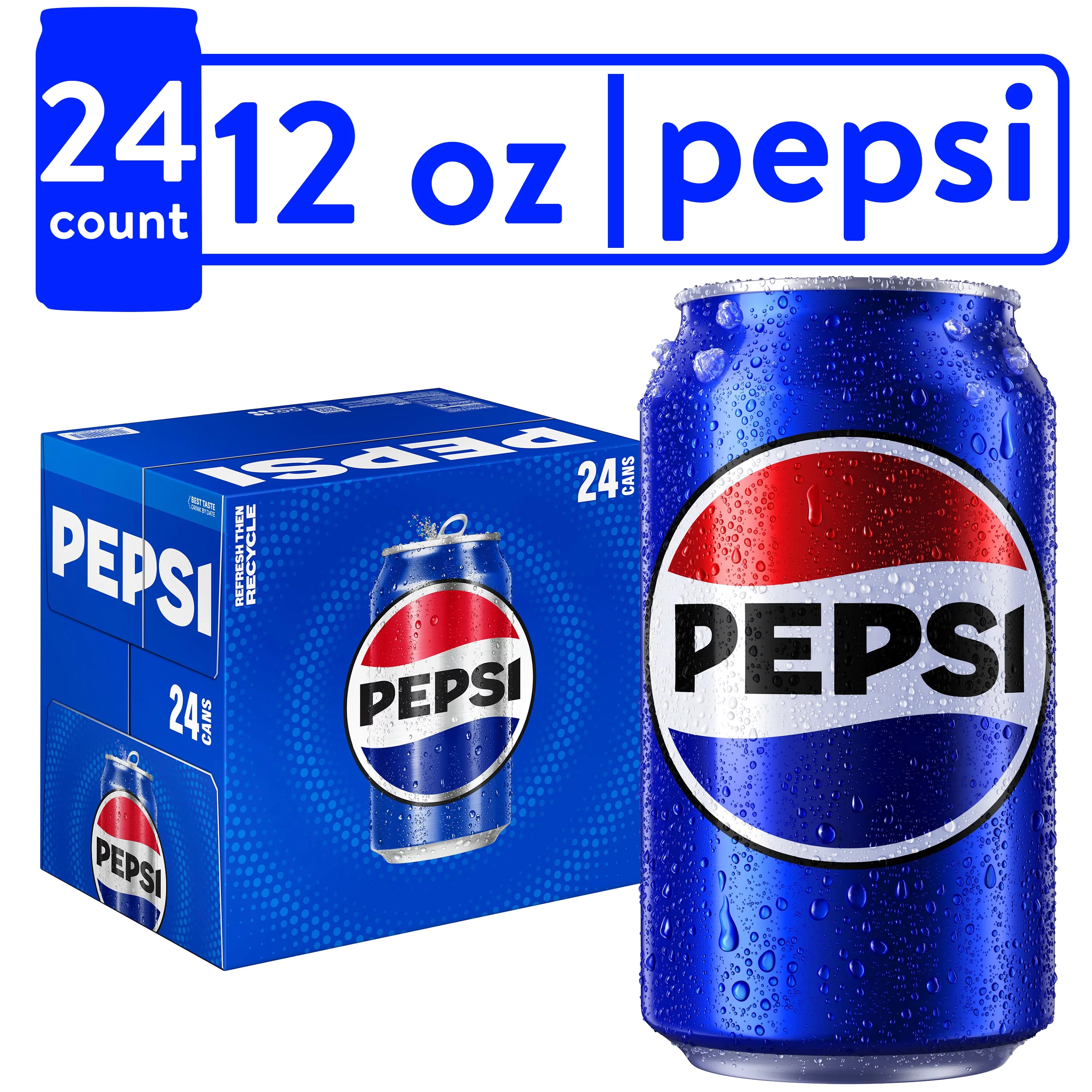 Pepsi Cola Soda Pop, 12 fl oz, 24 Pack Cans