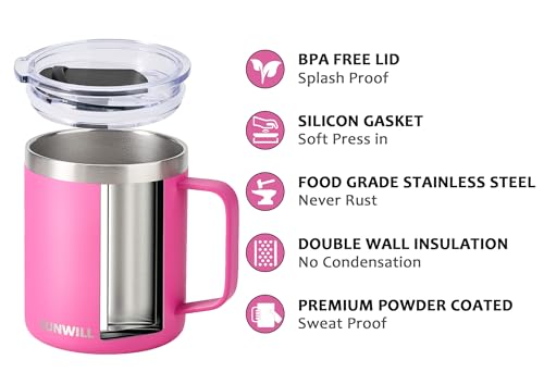 SUNWILL 14 oz Coffee Mug, Vacuum Insulated Camping Mug with Lid, Double Wall Stainless Steel Travel Tumbler Cup, Coffee Thermos Outdoor, Powder Coated Navy Blue