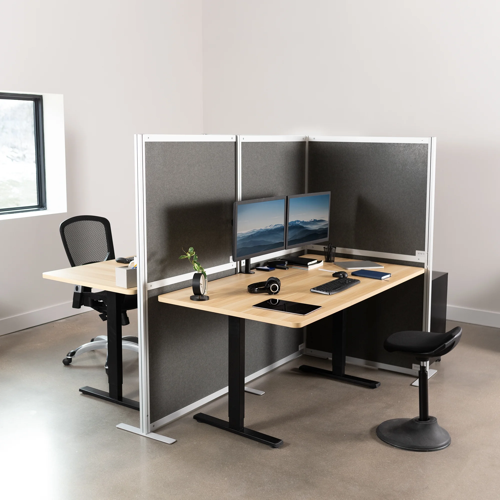 VIVO T-Shaped Modular Wall System, 4 PET Panels, Modern Office Cubicle Dividers