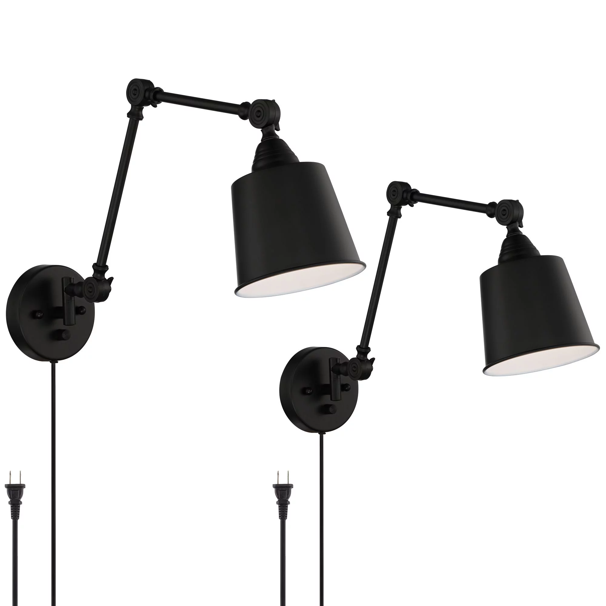 360 Lighting Mendes Modern Wall Lamps Set of 2 Black Metal Plug-in 12 1/2