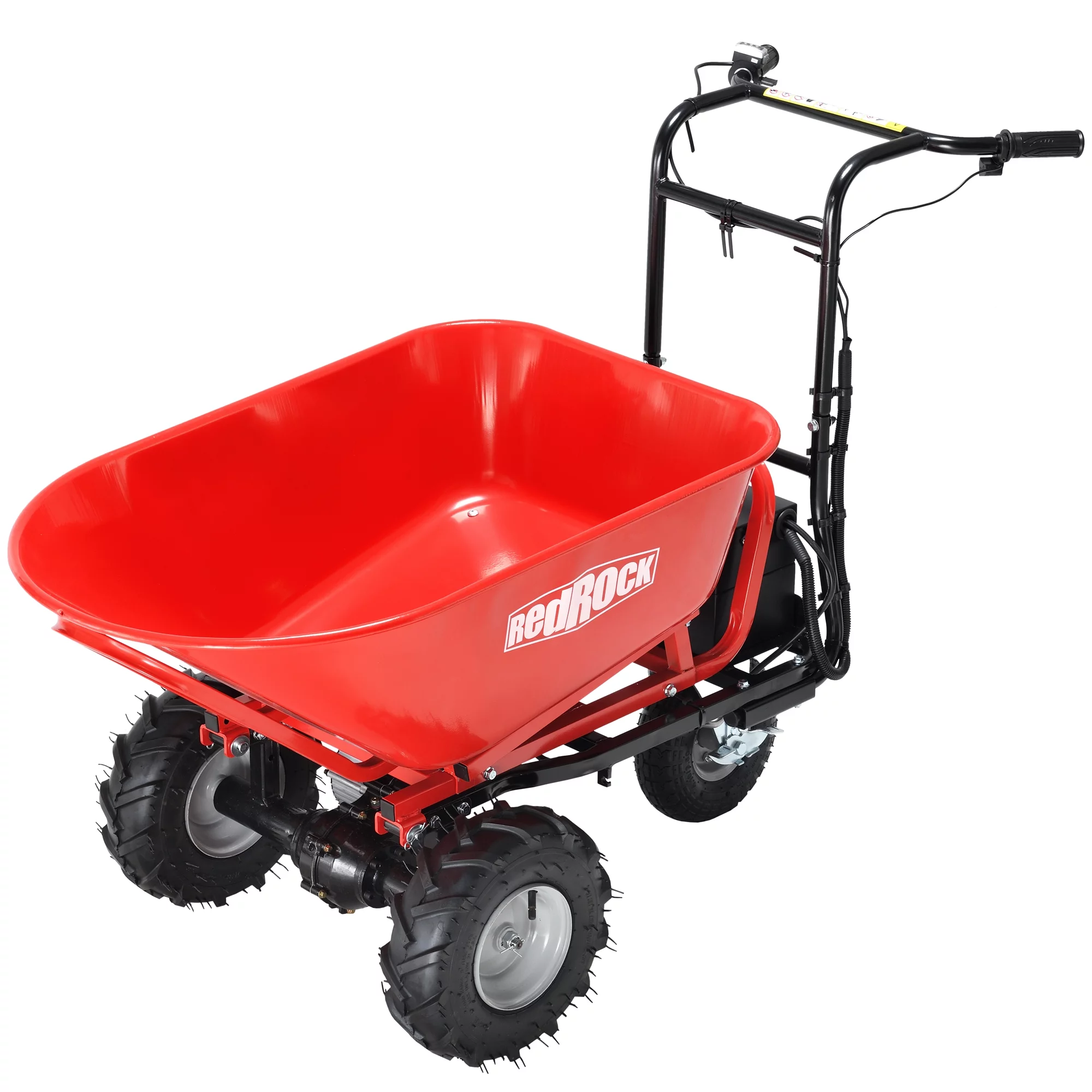RedRock Electric Wheelbarrow Utility Cart - 48V28Ah 500W, 500lbs Capacity, Steel Construction, 1000lbs Towing, Ideal for Garden and Construction Work