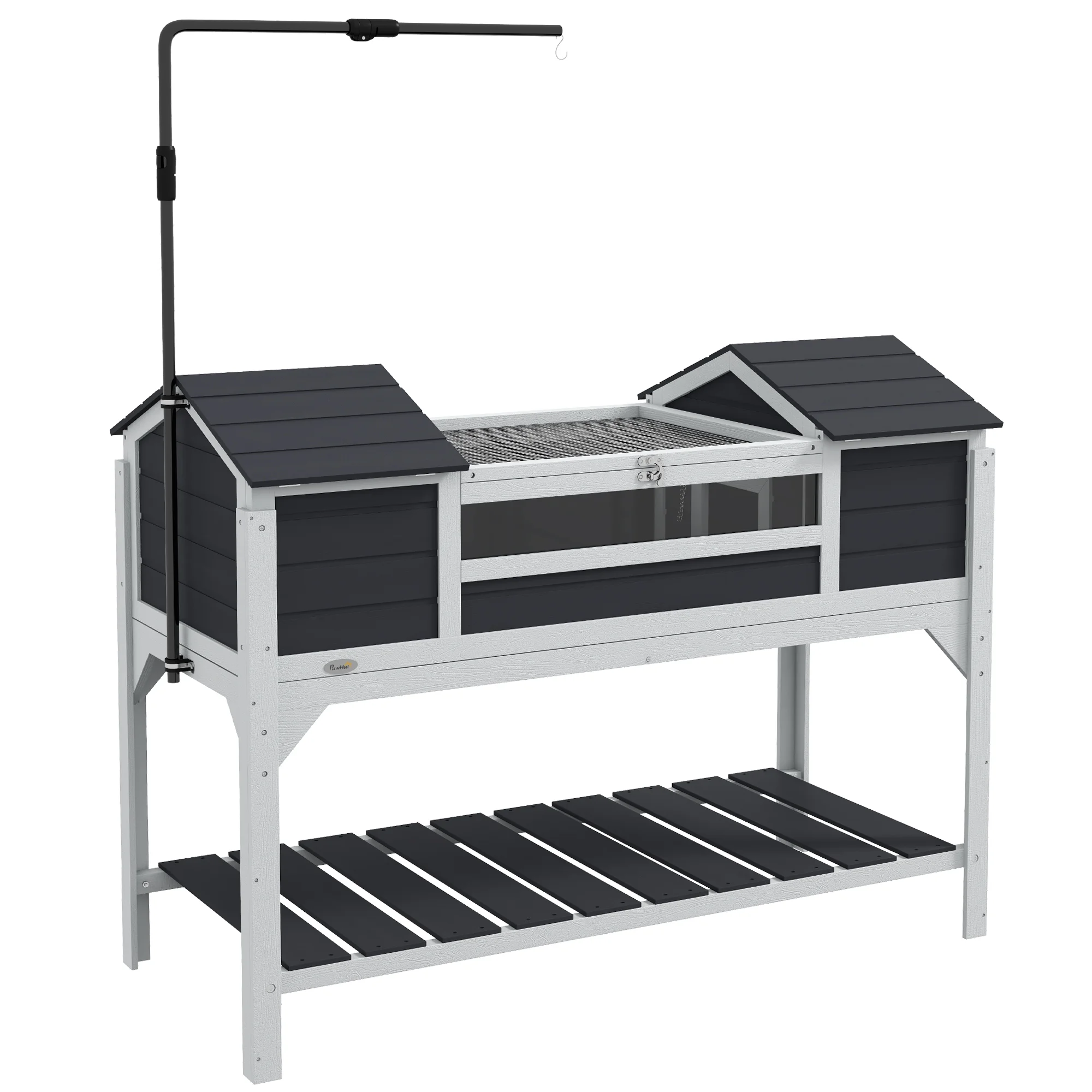 PawHut Wooden Tortoise Habitat W/ Adjustable Lamp Holder 2 Houses, Gray