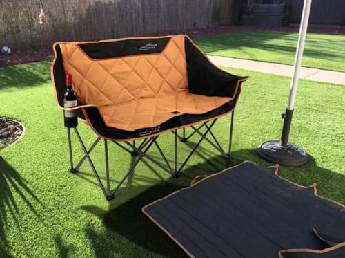 FAIR WIND Oversized Fully Padded Camping Chair Folding Loveseat Camping Couch Double Duo Chair Heavy Duty Quad Fold Chair Arm Chair with Cup Hold - Supports 650 LBS Black