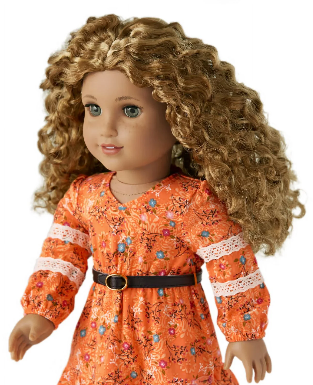 American Girl Evette Peeters 18 inch Doll  with Gray Eyes Freckles Curly Caramel Colored Hair