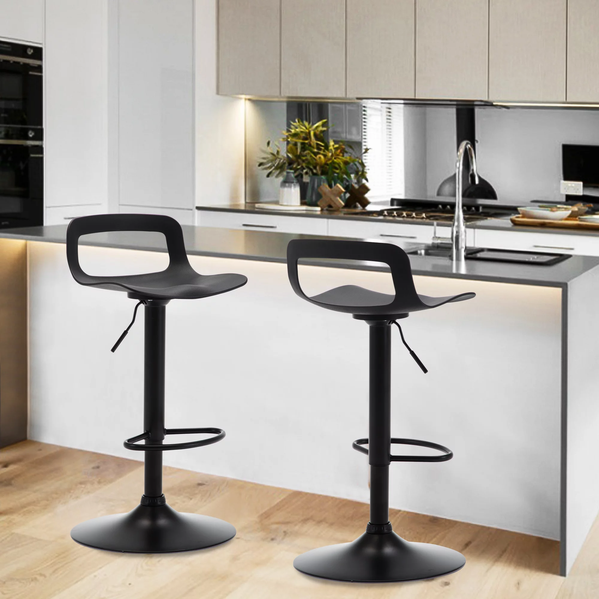 Swivel Bar Stool Adjustable-Height Barstools Modern Black Bar ChairSet of 2