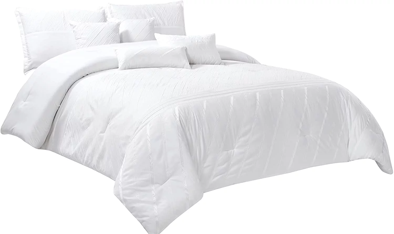 Chezmoi Collection Sara 7-Piece Textured Geometric Stripe Embroidery Comforter Set