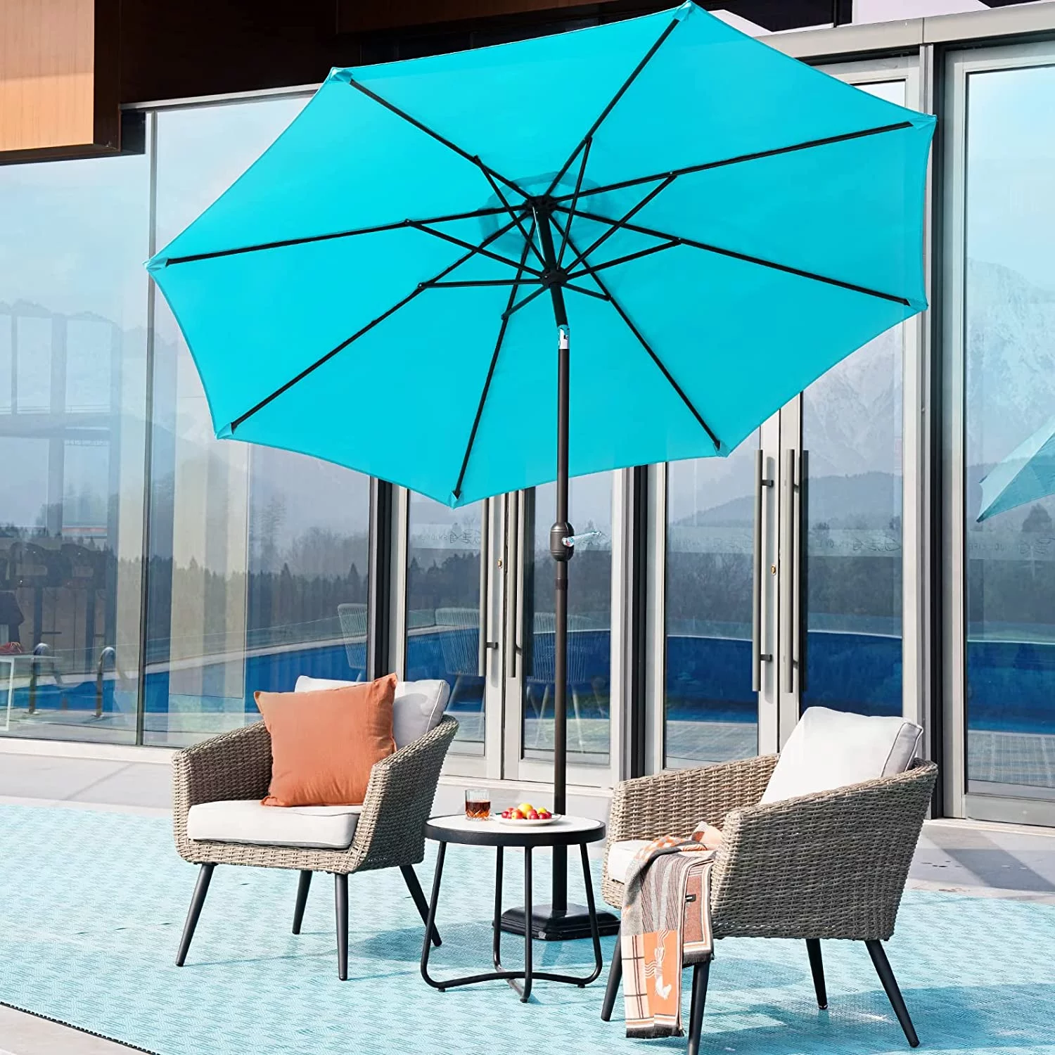 Grand Patio 9-Ft Patio Umbrella with Tilt & Crank, Enhanced Aluminum Outdoor Market Umbrella for Pool, Garden, Patio Table, Blue