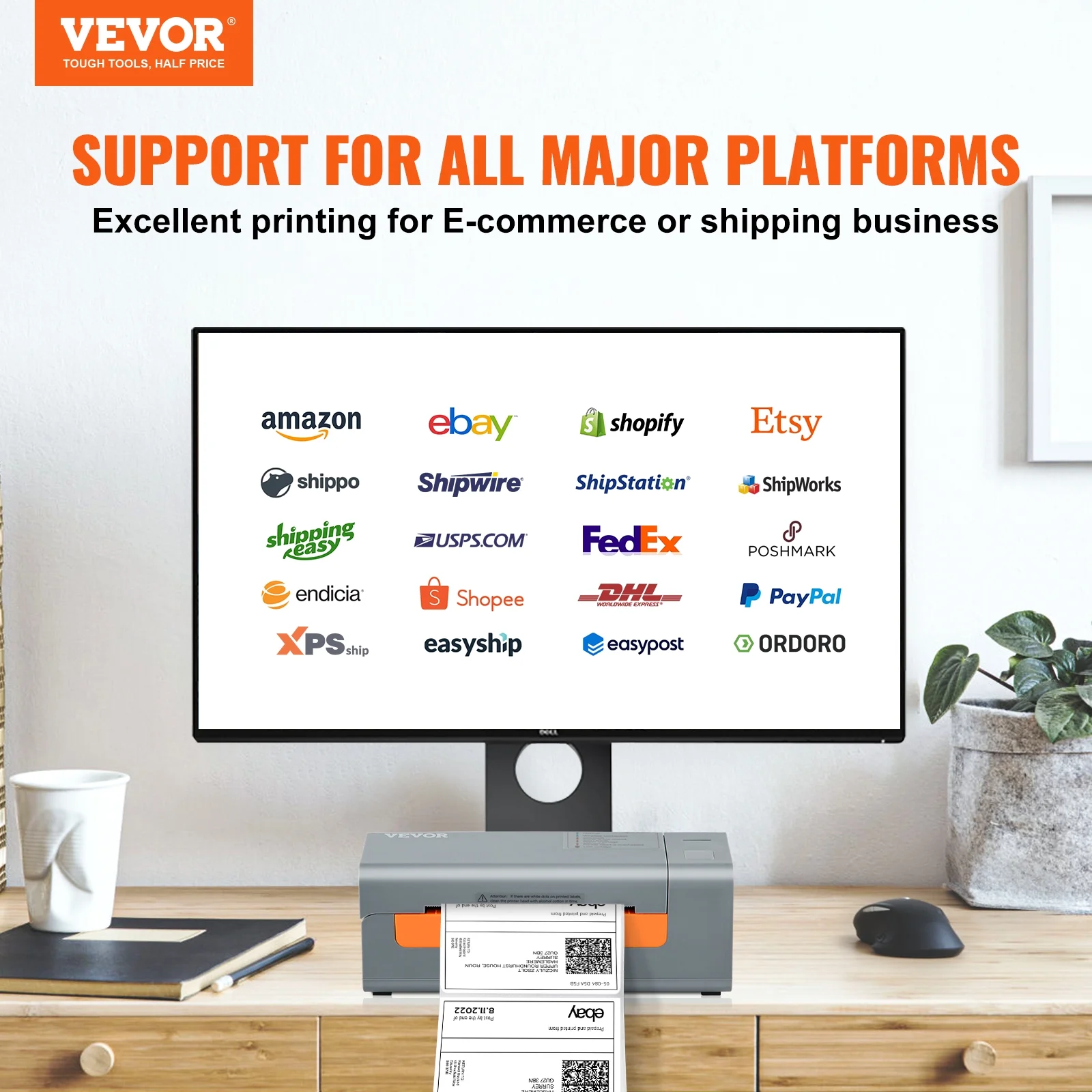 VEVOR Thermal Label Printer 4X6 203DPI USB/Bluetooth for Amazon eBay Etsy UPS