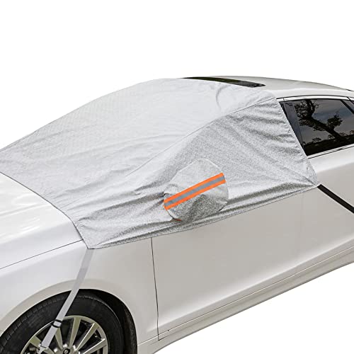Universal Fit Car Windshield Cover for Ice Snow, 63''x102'' Heavy Duty Windshield Sun Shade with Mirror Covers and Anti-Theft Tuck-in Flaps for Car SUV, Original Design Patent Pending