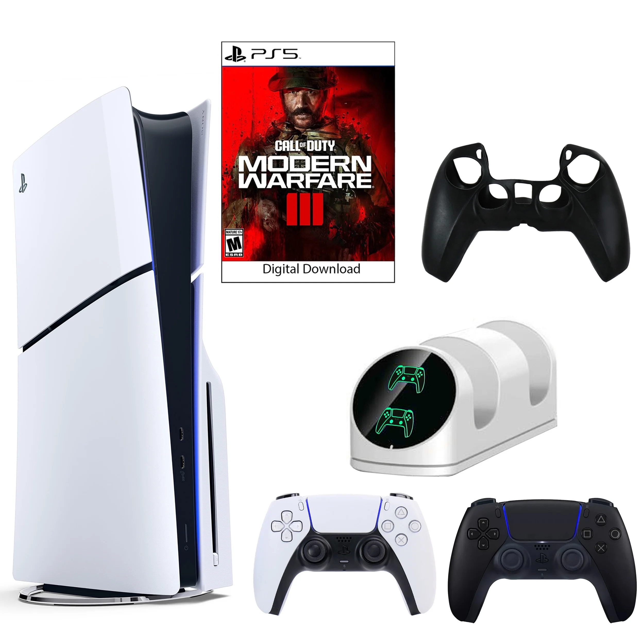 Sony PlayStation 5 Slim Call of Duty: Modern Warfare III Slim Console with Extra Black DualSense Controller, Dual Charging Dock and Silicone Sleeve