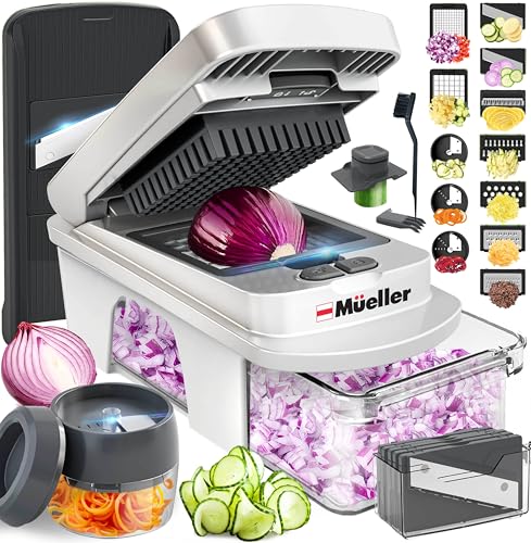 Mueller Pro-Series 10-in-1, 8 Blade Vegetable Chopper, Onion Mincer, Cutter, Dicer, Egg Slicer with Container, French Fry Cutter Potatoe Slicer, Home Essentials & Kitchen Gadgets, Salad Chopper
