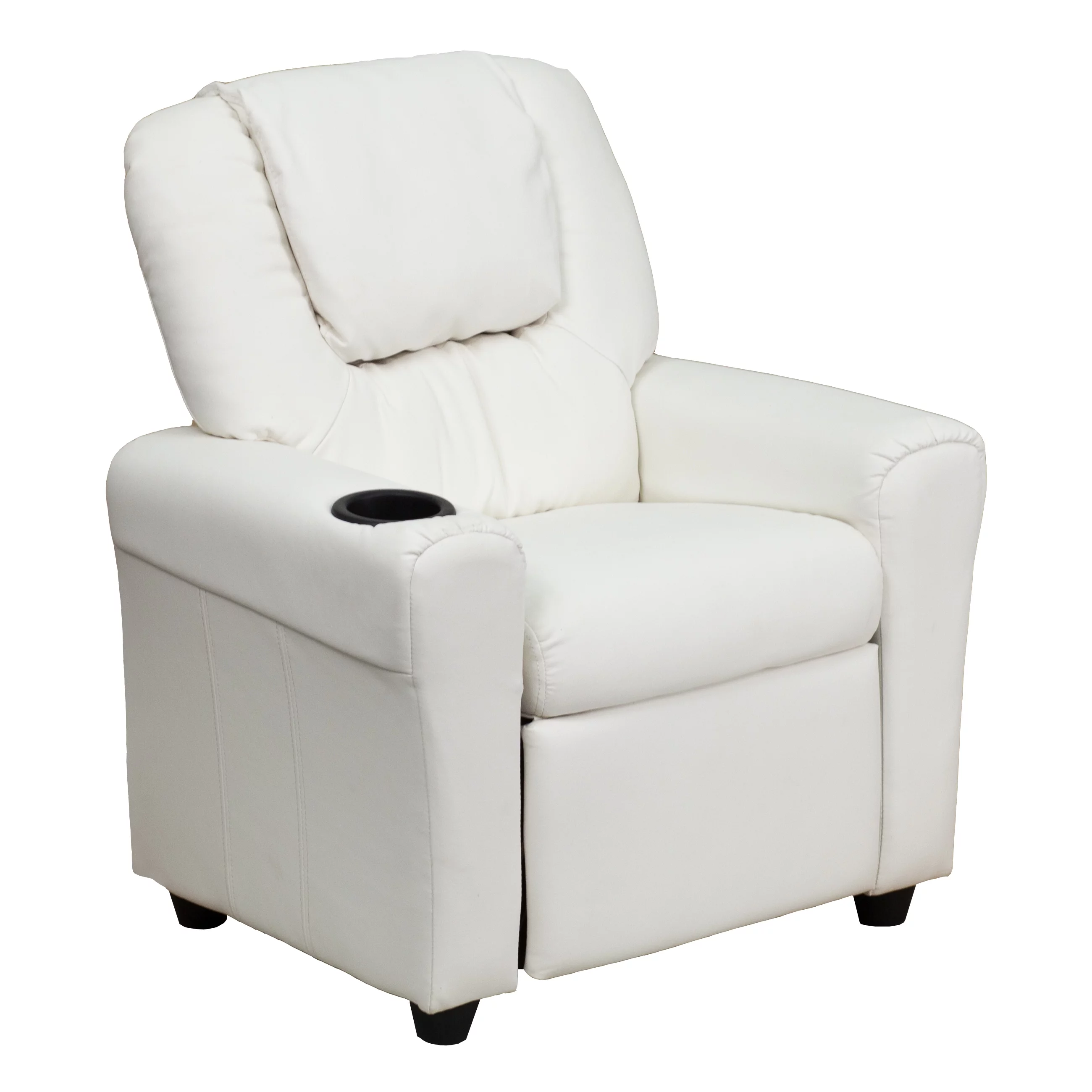 BizChair Contemporary White Vinyl Kids Recliner with Cup Holder and Headrest