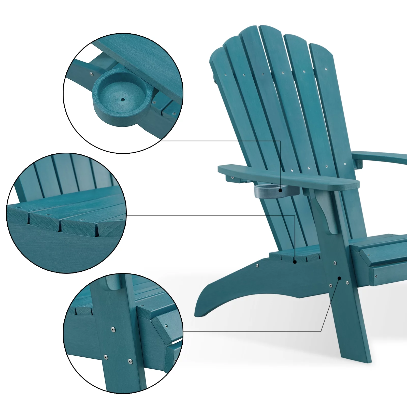 Efurden Adirondack Chair, Oversized Poly Lumber Fire Pit Chair with Cup Holder, Weather Resistant Patio Chairs for Garden, 350lbs Support (Blue)