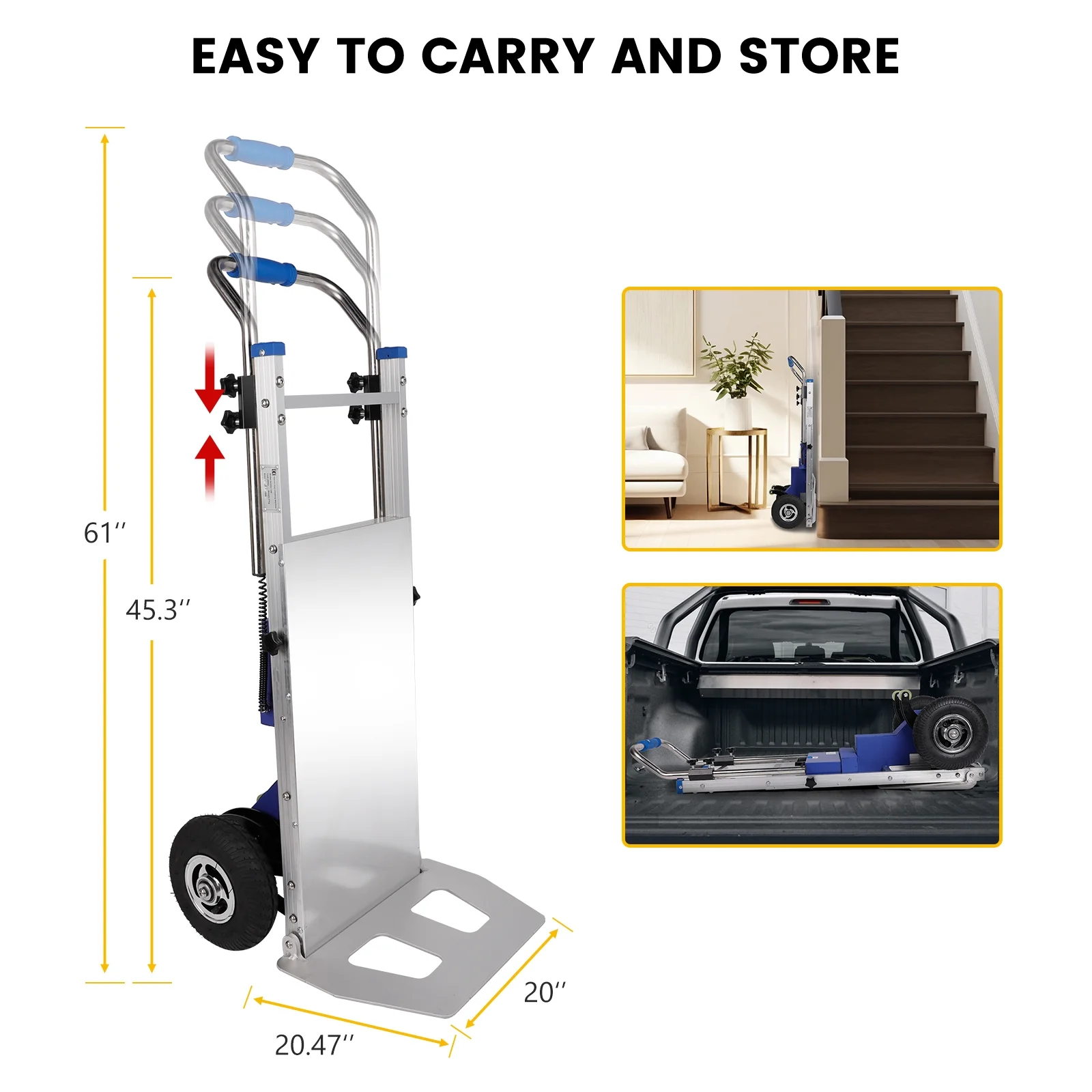 Rocita Electric Stair Climbing Hand Trucks - Aluminum 440lb Capacity Stair Climbing Dolly with Safety Strap & 10'' Pneumatic Wheels for Moving Furniture Logistics Warehouse Heavy Duty Hand Cart Dolly