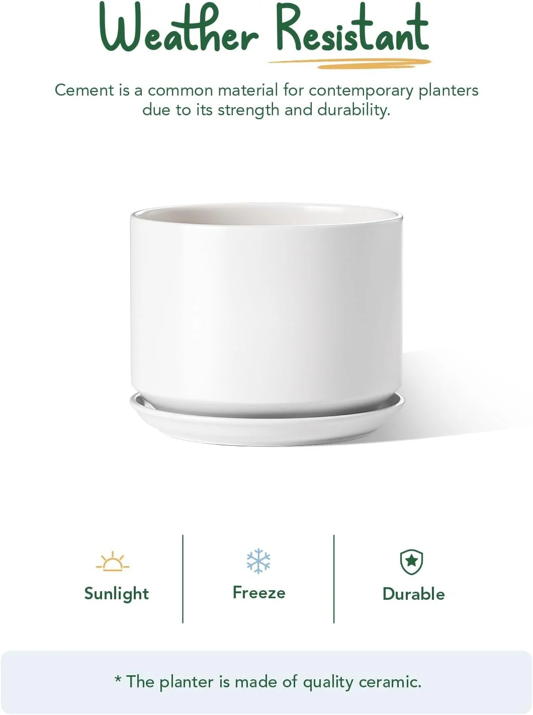 BEMAY Ceramic Plant Pot, 12 inch Planter Pot with Drainage Holes and Saucer, Morden Garden Planters for Home Office, White