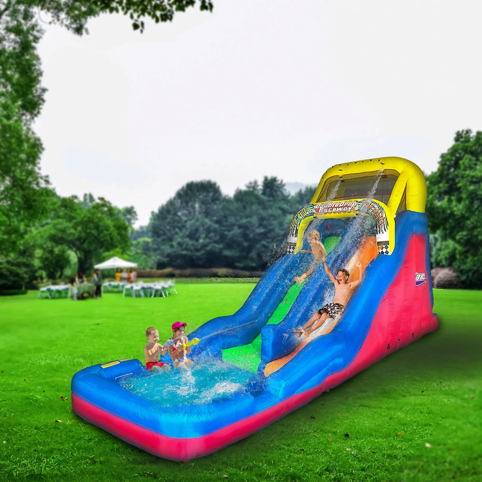 Banzai Double Drop Raceway 2 Lane Inflatable Outdoor Backyard Water Slide
