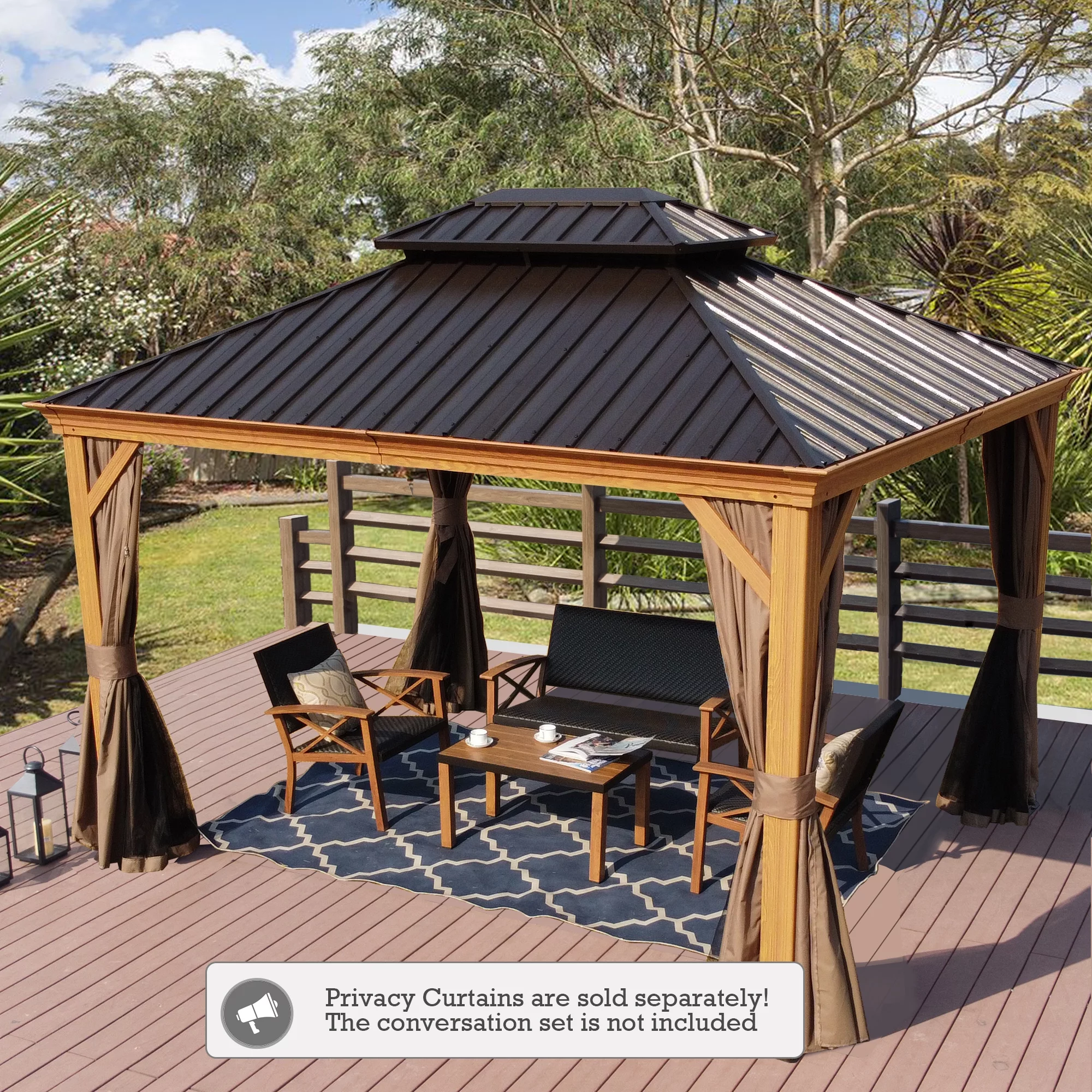 Kozyard Apollo  Hardtop 12 ft. W x 10 ft.D Wood-like  Hardtop Aluminum Gazebo ( Brown )