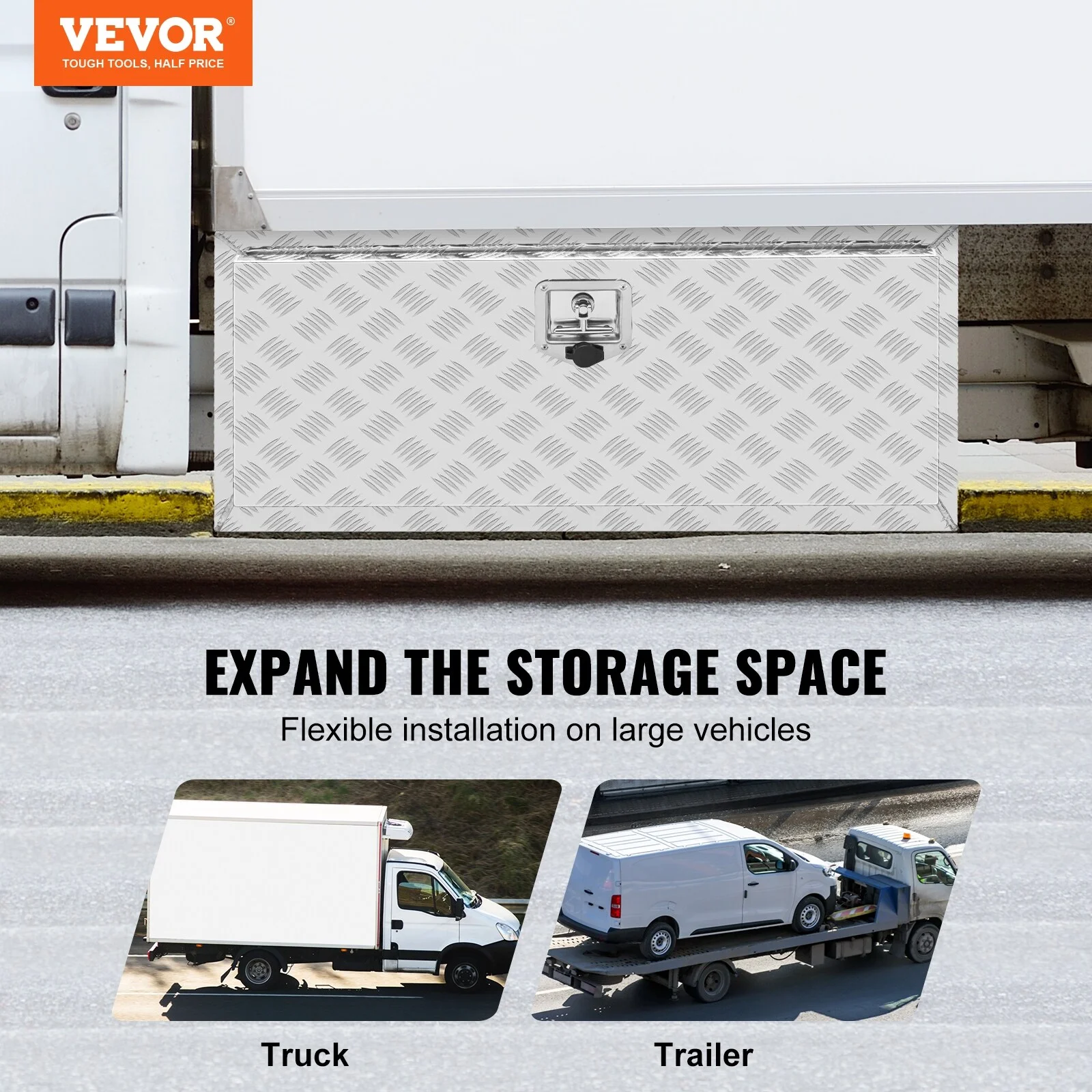 VEVOR Underbody Aluminum Truck Tool Box for Trailer RV Tool Storage 48 x 18 x 17 in