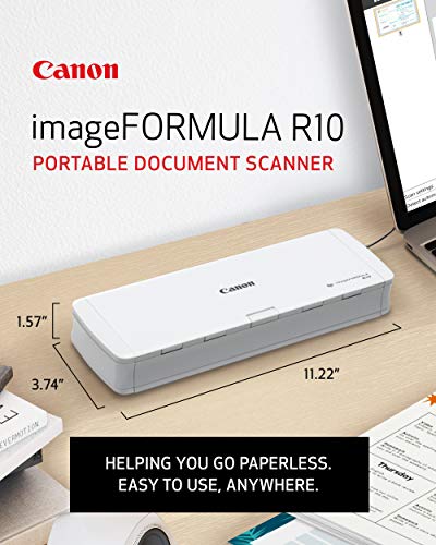 Canon imageFORMULA R10 - Portable Document Scanner, USB Powered, Duplex Scanning, Document Feeder, Easy Setup, Convenient, Perfect for Mobile Users