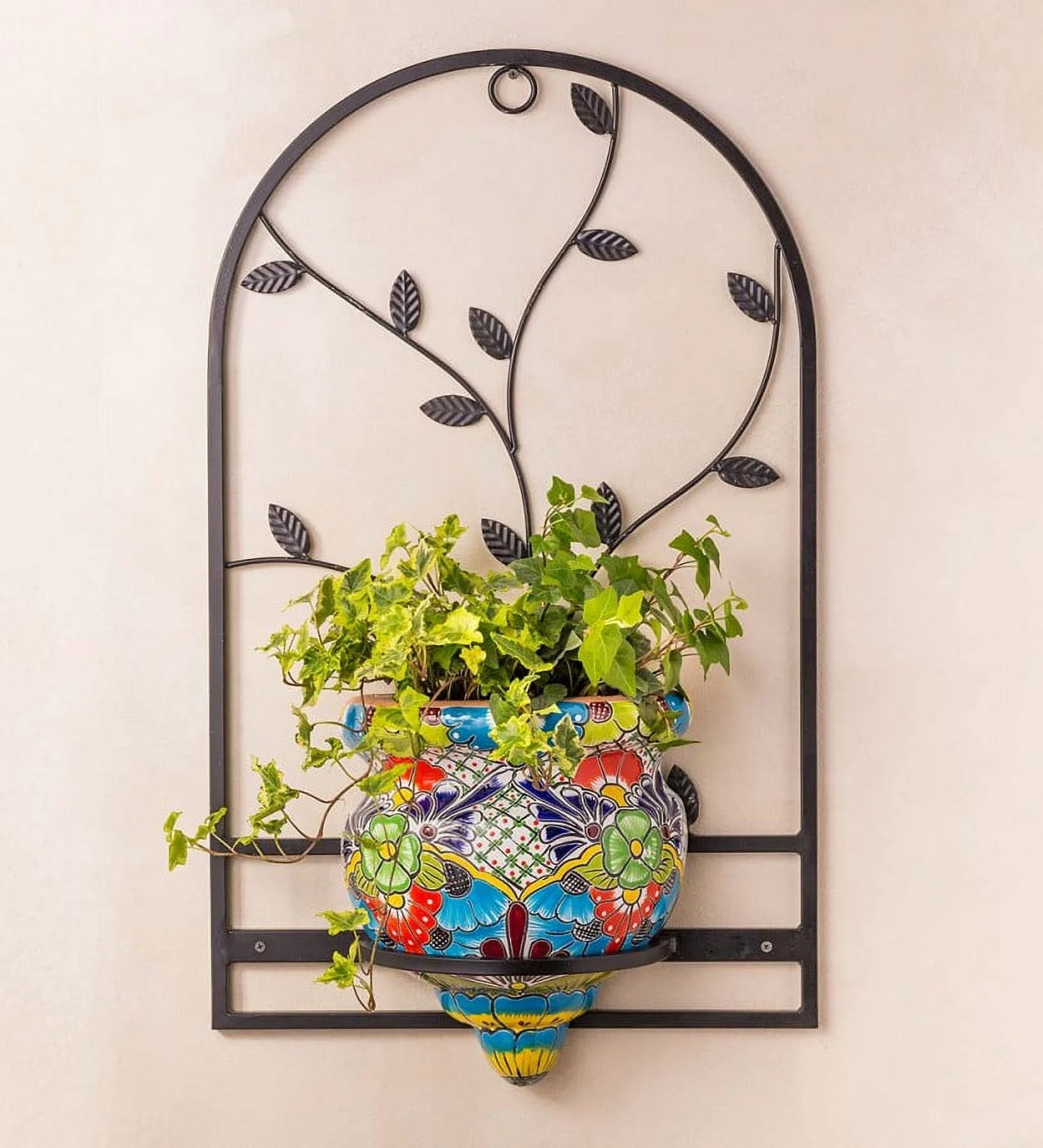 Wind & Weather Handcrafted Talavera-Style Terra Cotta Flat-Backed Wall Planter