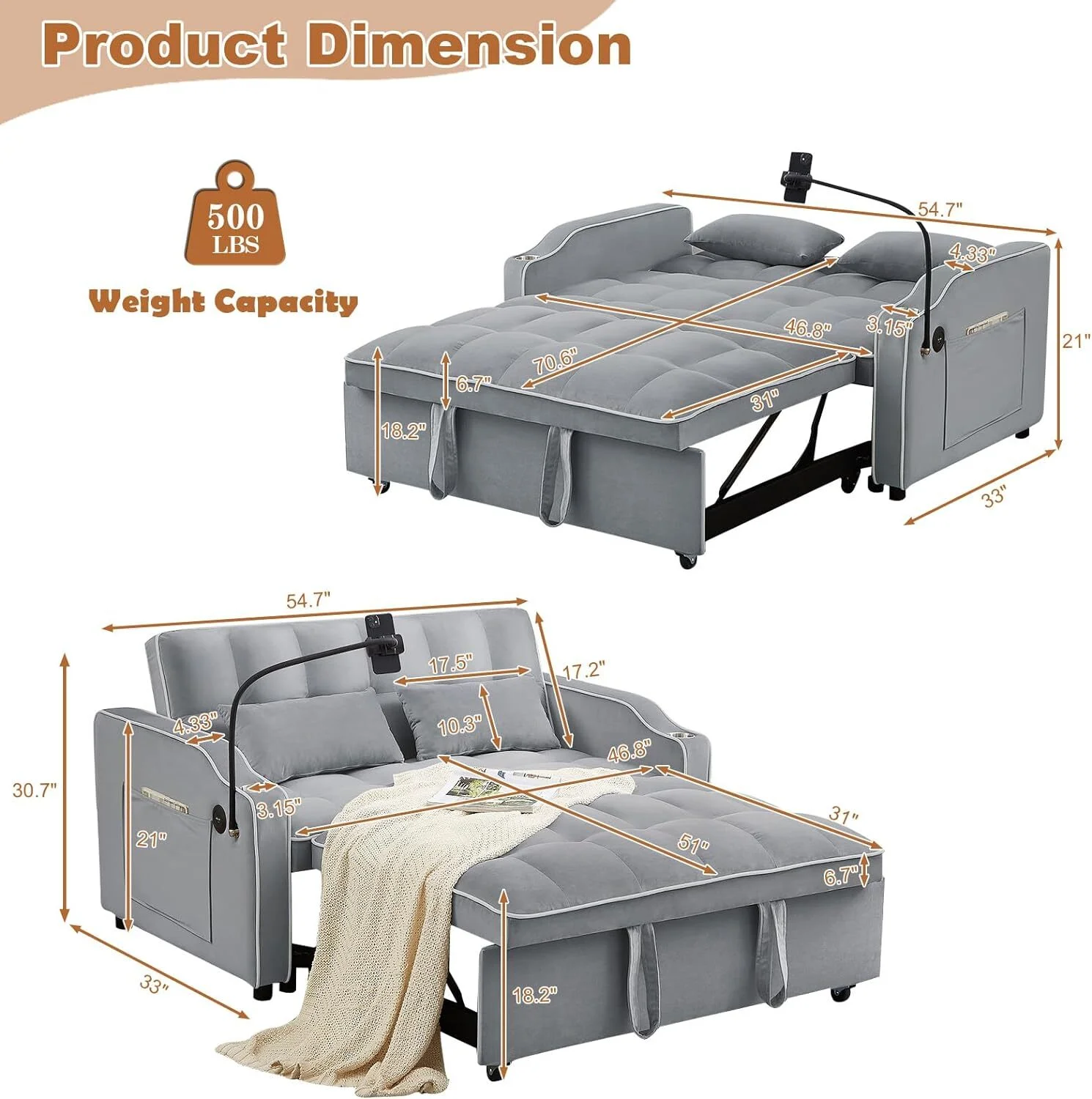 Convertible Sofa Bed with Pull Out Bed - 55