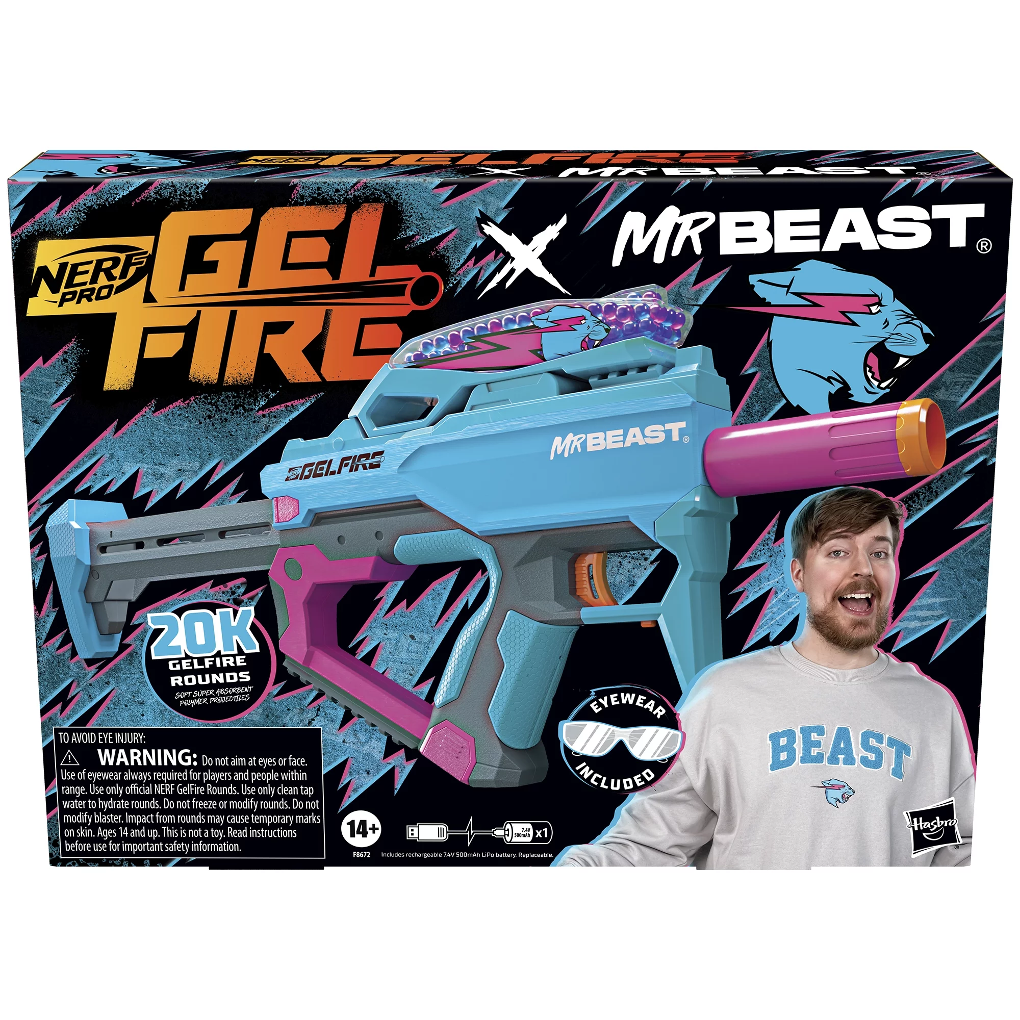 Nerf Pro Gelfire X MrBeast Toy Gel Blaster with 20000 Water Bead Rounds and Eyewear Ages 14 and Up