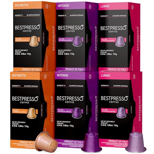 Bestpresso Coffee for Nespresso Original Machine 120 Aluminum pods Certified Genuine Espresso Variety Pack Caramel,Vanilla and Chocolate