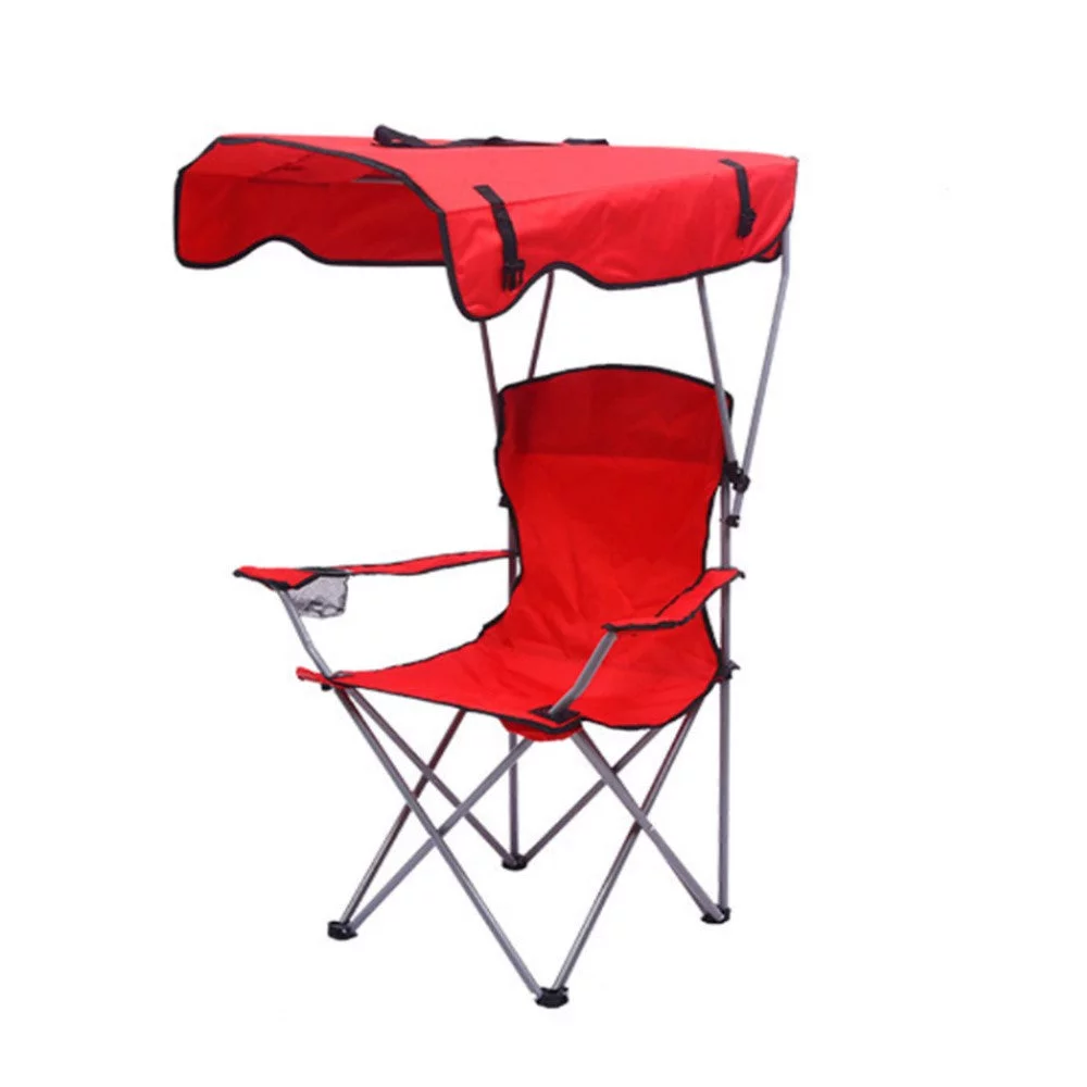 Amazingforless Red Portable Folding Camping Chair with Canopy Outdoor Camp Tailgate Chair (Blue, Green, Navy, Red)