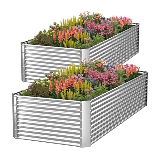 2 Pack 8x4FT Tall Galvanized Raised Garden Bed Outdoor,Metal Garden Bed for Vegetables,Steel Raised Beds for Gardening,Above Ground Garden Box for Flower-Y2G