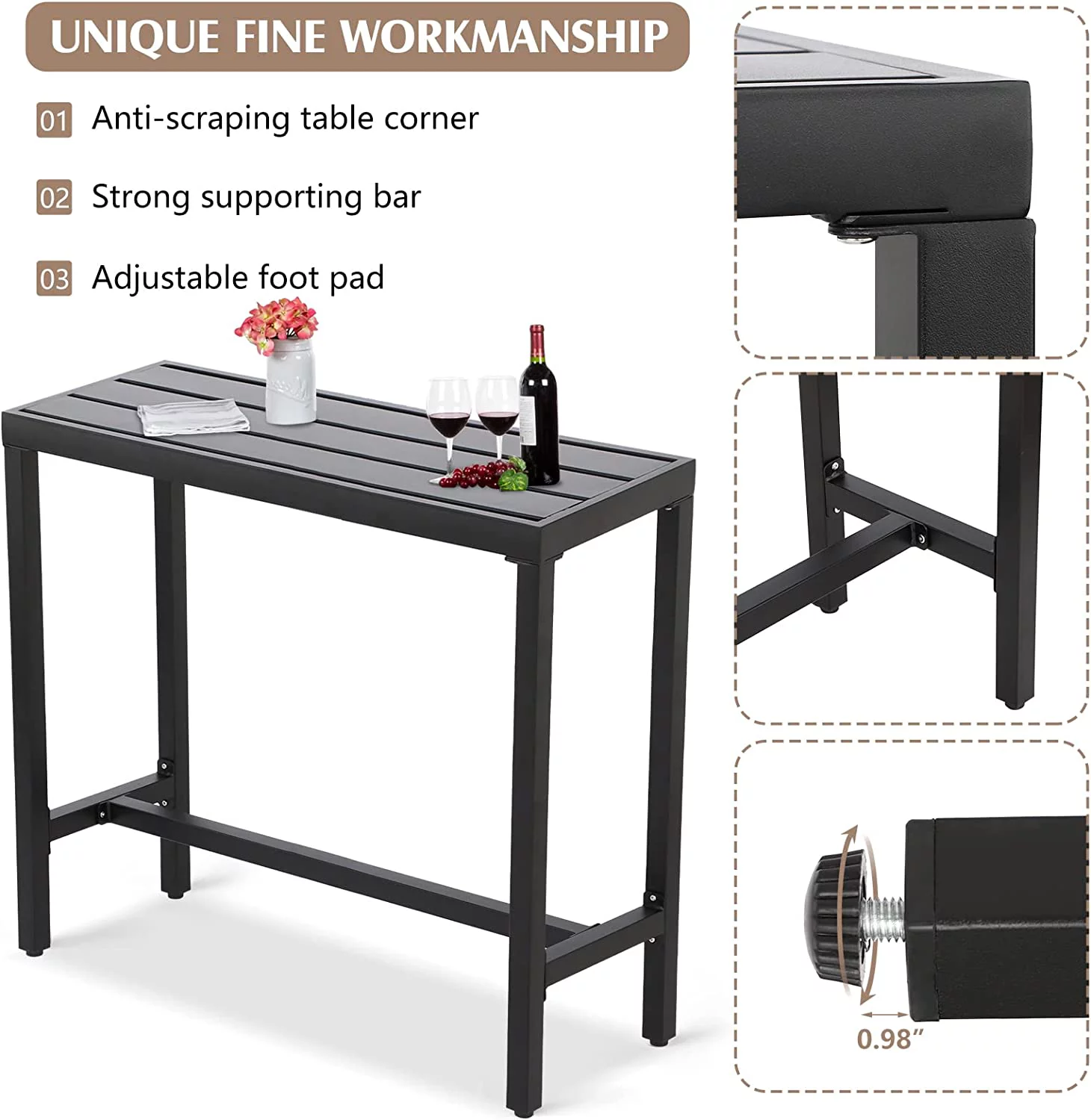 LVUYOYO Outdoor Iron Bar Table, Patio Counter Height Bar Table, 40