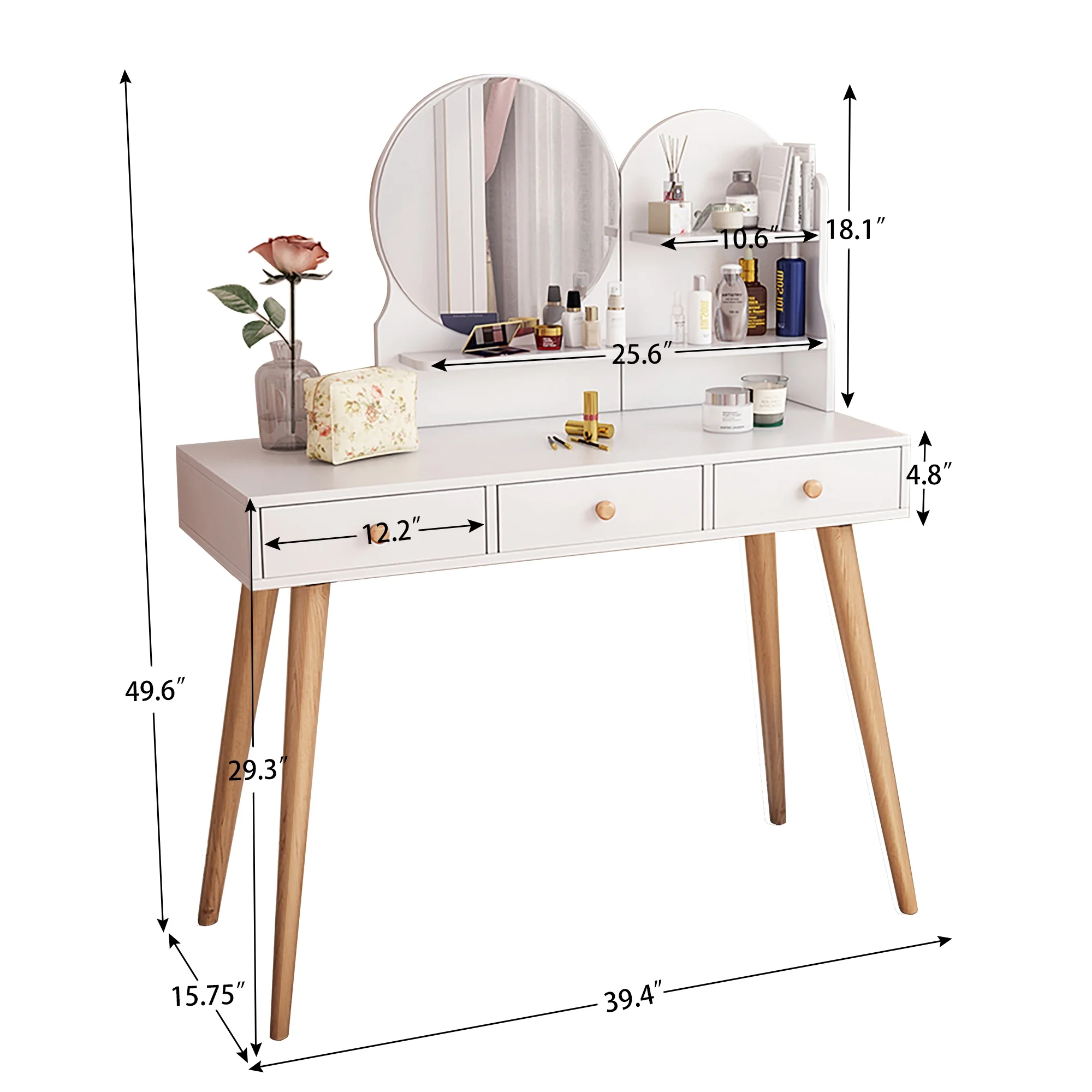 Montary Fashion Vanity Desk with Mirror and Lights for Makeup Vanity Mirror with Lights with 3 Color Lighting Brightness Adjustable, 3 Drawers, White Color