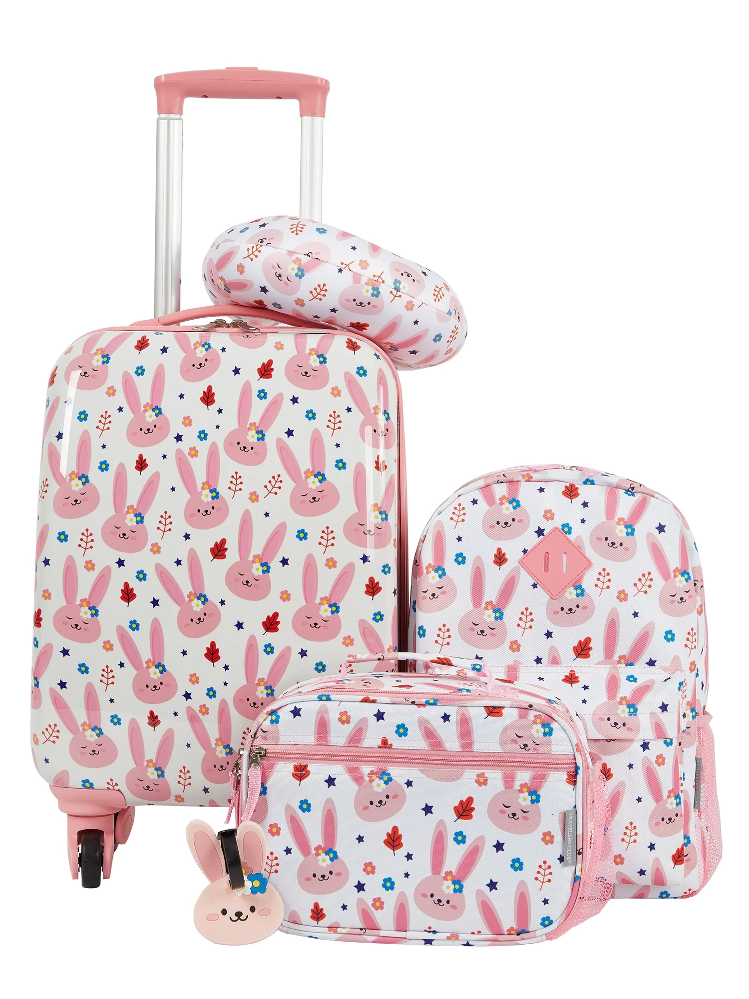 Travelers Club 5-Pc Kids Luggage Set With 360° 4-Wheel Spinner System, Bunny