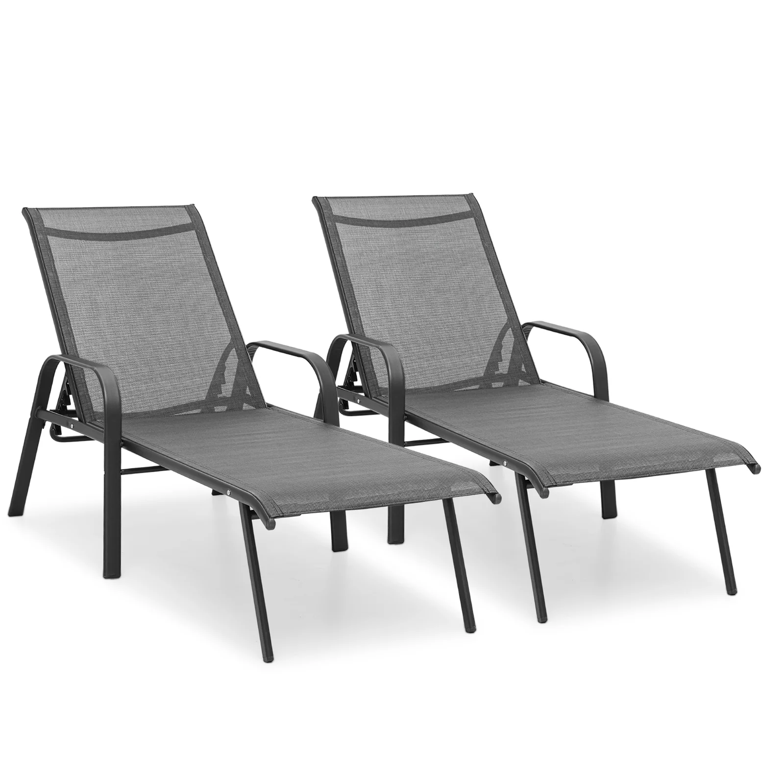 Magshion Set of 2 Patio Lounge Chairs with Adjustable Backrest, Pool Recliner Outdoor Chaise with Armrest for Beach Backyard Garden, Grey