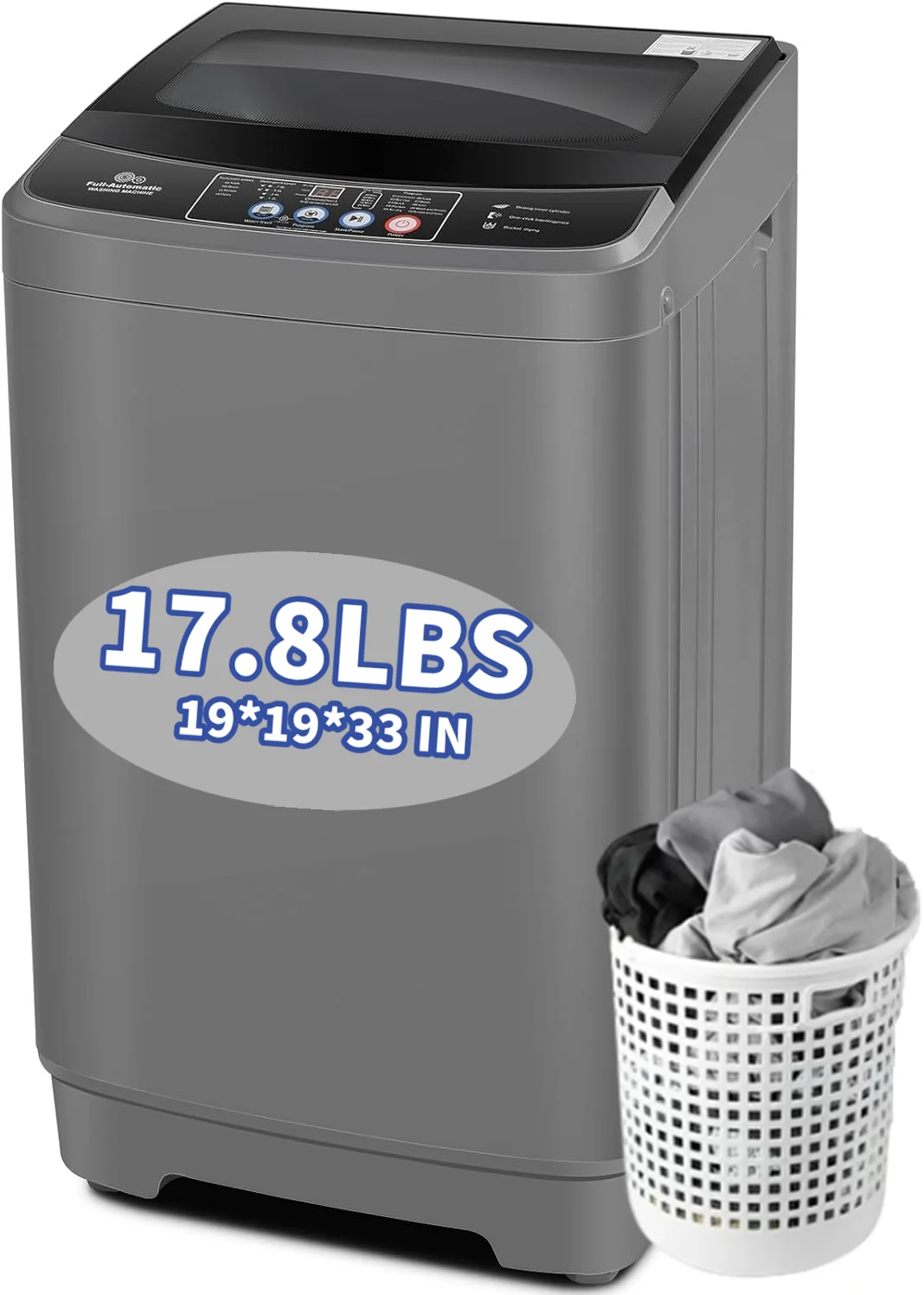 Qhomic 17.8lb Full Automatic Washing Machine, Compact Wahing Machine with Drain Pump, Power Motor 20-Mins Quick Wash, LED Display, Washer and Dryer Combo Low Noise for Apartment Dorm RV Household