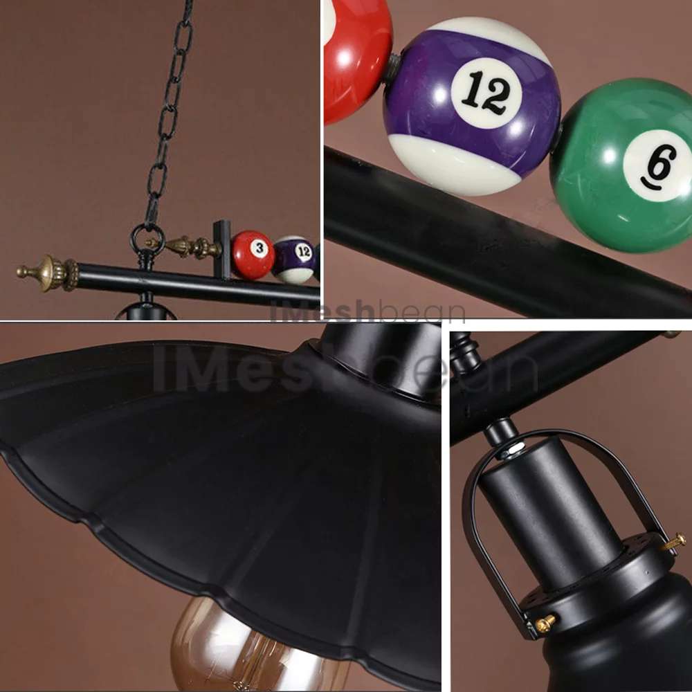 iMeshbean Pool Table Lighting Fixtures Ceiling Lamp for Game Room Beer Party 7' - 8 ' Table ,Black Metal Ball Design Billiard Pendant Lamp with 3 Metal Shades