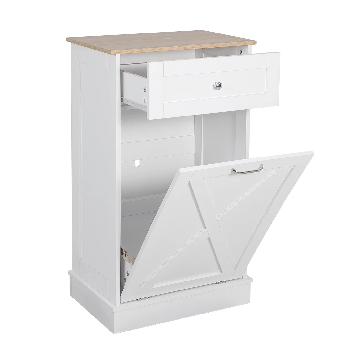 ELECWISH Kitchen Tilt Out Trash Can Cabinet Freestanding Trash Bin Holder Storage Drawer Waste Bin-Wooden Recycling Trash Cabinet,White