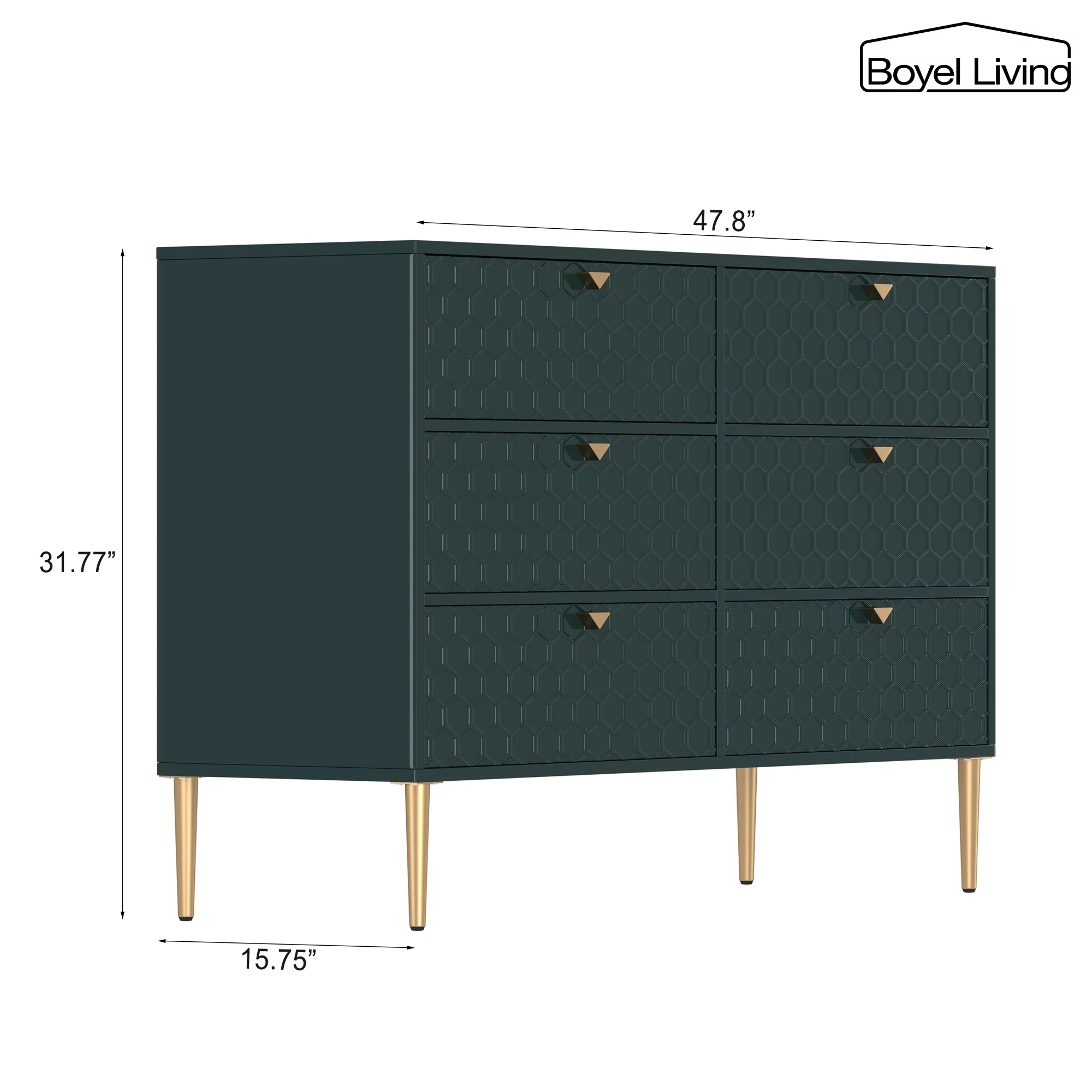 Boyel Living 6 Drawer Dresser Storage Cabinet, (MDF) Wood Dresser for Closet, Modern Green Dresser for Bedroom, Entryway and Hallway